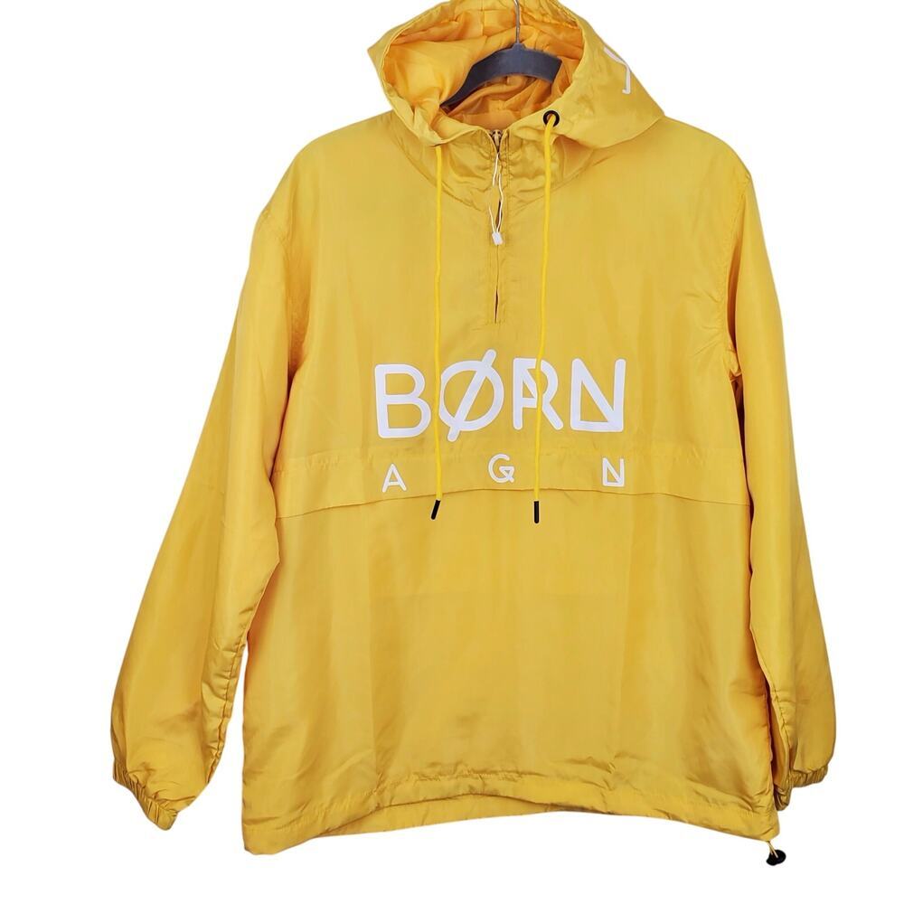 BORN AGAIN | Yellow  | Graphic Hooded WindBreaker Pullover Jacket | Medium